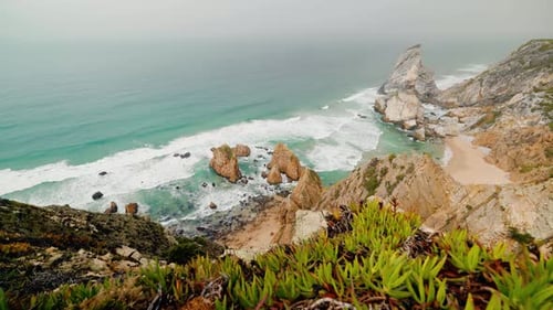Looking to Ursa Beach from a cliff. Praia da Ursa Portugal.