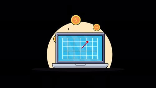 Animated Laptop Displaying Financial Growth Graph and Coins