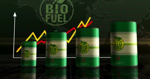 Biofuel green and clean eco renewable fuel barrels on chart
