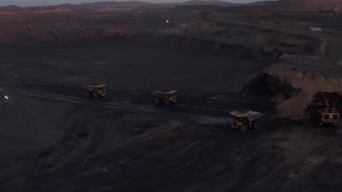Aerial view of mining trucks, Mozambique.