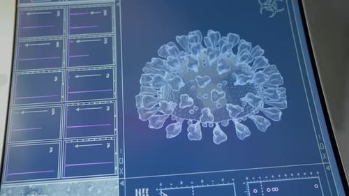Detailliertes 3D-Virusmodell auf dem Computerbildschirm für die medizinische Forschung