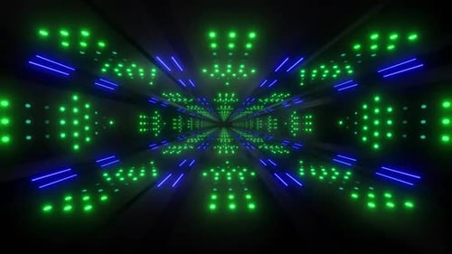 Dynamic neon tunnel with pulsing purple lights creates futuristic journey