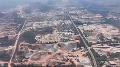 Quarry industry from an aerial view. Drone