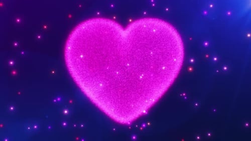 Glowing Pink Heart with Sparkling Particles Background