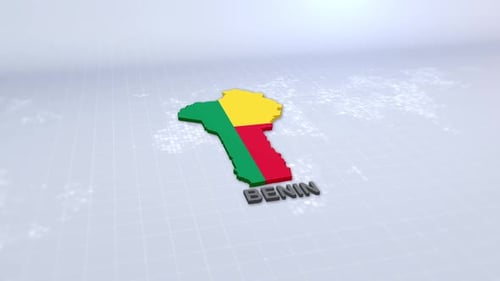 Benin 3D Map Flag and Country Name Reveal Animation