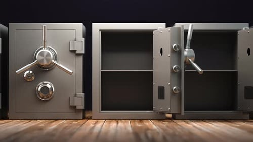 Row of Opening Empty Safe Vaults 3d Animation