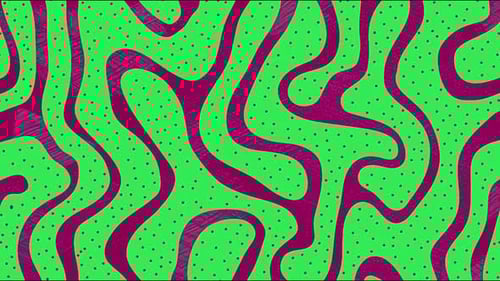 Psychedelic organic pattern with neon green and magenta lines forming fluid maze-like animation