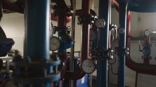 Pipes and Pressure Gauges in Industrial Interior