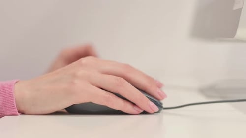 Close up of Woman Hands Using Computer Mouse