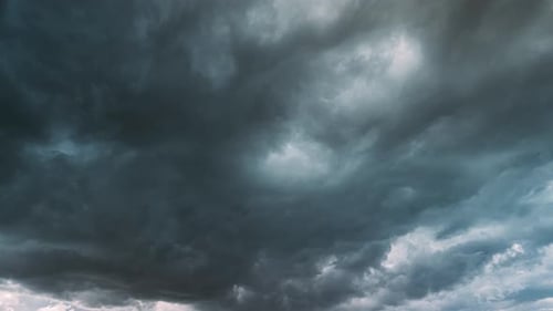 Timelapse Dark Blue Cloudy Rainy Sky Rain Heavy Clouds Give Way To White Fluffy Clouds Sky Natural