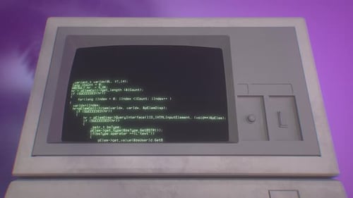 Old School Terminal With Green Programming Text on CRT Screen