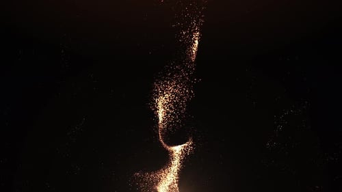 Abstract liquid gold particles swirl in wave energy. The shine of dust particles. seamless loop, 4K.