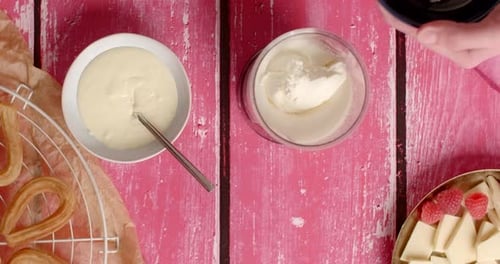 Flat Lay Food Chef Mixes Mascarpone with White Chocolate
