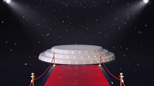 Red Carpet Awards Stage with Spotlights and Falling Confetti