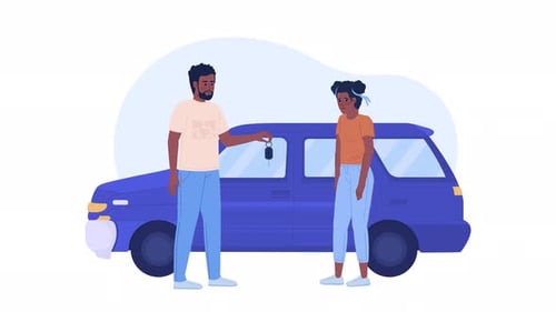 Man Offers Car Keys to Surprised Woman Flat Animation