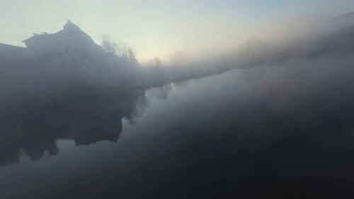 Unusual Aerial View of Benedictine Abbey in Tyniec Poland at Dawn
