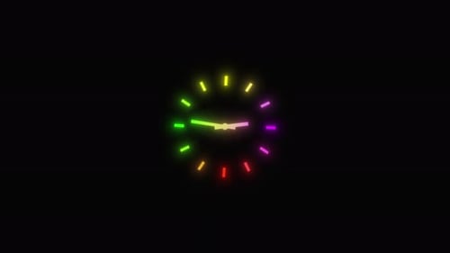 Neon Animated Clock Face with Colorful Hands