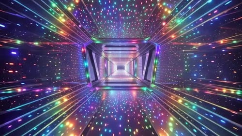 Tunnel de science-fiction futuriste avec lumières LED arc-en-ciel