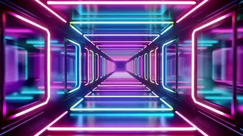 Futuristic Abstract Neon Light Tunnel Loop