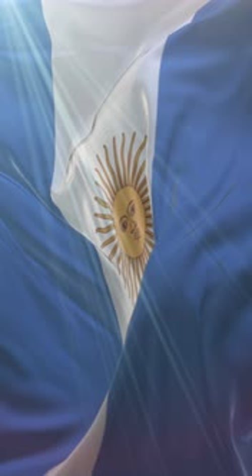 Argentina Flag Waving with Light Rays Vertical Animation