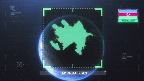 Futuristic Glitch Reveal of Azerbaijan Map and Flag HUD