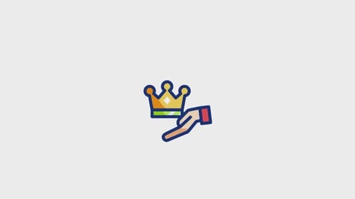 Animated Flat Design Icon: Hand Presents Golden Crown