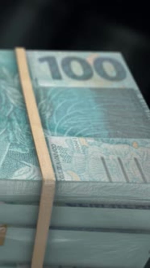 Brazilian Real Bills Stack Macro Close Up Background Vertical