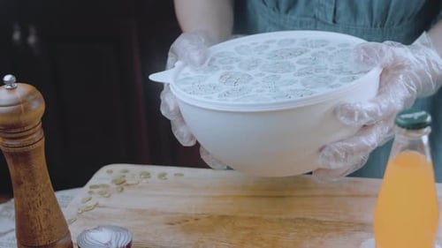 The Cook Mixes and Sharpens the Bowl in Which the Potato Salad is Slider and Macro Shooting