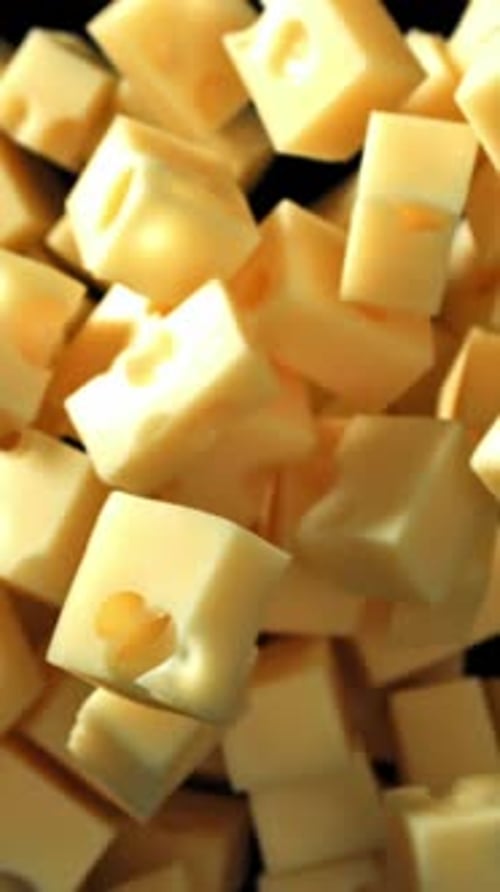 Super Slow Motion Pieces of Cheese on Black Background Filmed on a Highspeed Camera at 1000 Fps