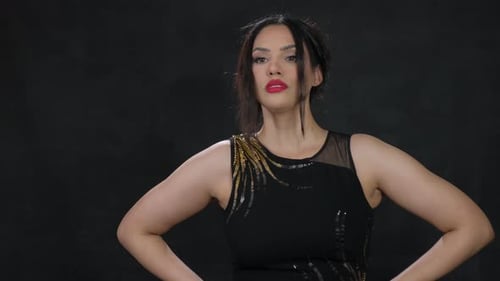 Stylish Woman Posing in Black Sequin Dress