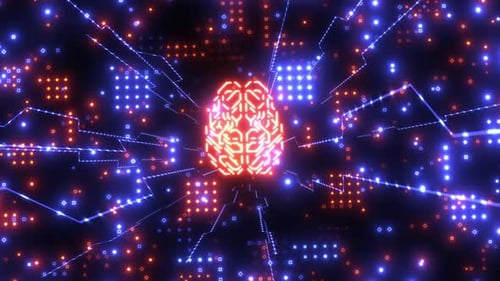 advanced computer computing technology. animation the electronic brain processes