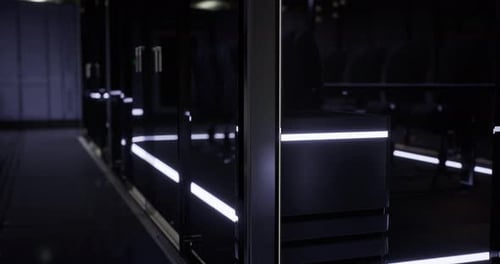 Modern Corporate Corridor with Animated Glowing Digital Lines