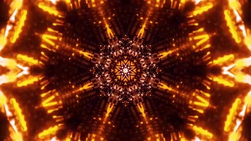 Dynamisches abstraktes kaleidoskopisches Muster, das mit hellen Lichtern schimmert