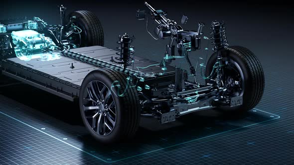 3D Electric Vehicle Chassis with Battery and Powertrain Animation ...