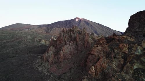 Mountain range in dry deserted landscape of Teide National Park. Scenery of highest volcano