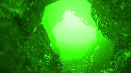 Green liquid vortex tunnel swirling smoothly. 3d loop animation 4k