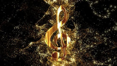 Elegant Golden Treble Clef with Sparkling Music Particles