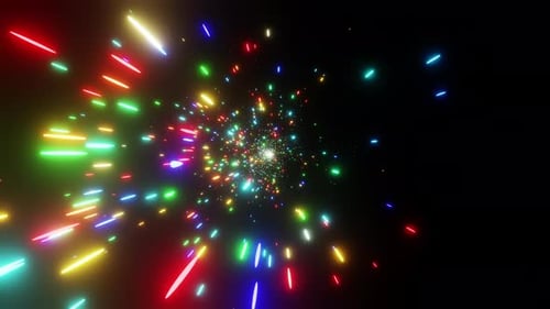 Acceleration of particles at the speed of light through space, camera from right to left. Tunnel