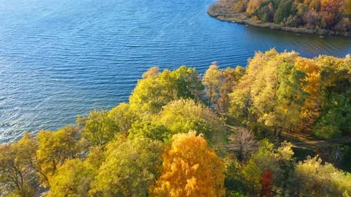 Aerial view of autumn landscape. Aerial view of colorful autumn forest with river