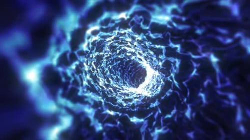 Abstract blue tunnel swirling from lines and particles of triangles glowing futuristic hi-tech