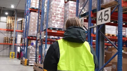 Warehouse Employee Working in Cold Storage Distribution Center