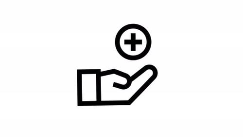 Animated Flat Hand Icon with Medical Plus Symbol