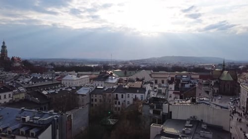 Aerial View of European City on Overcast Day