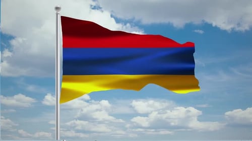 Realistic Flag of Armenia Waving in the Wind