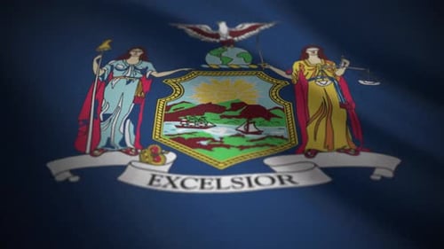 New York State Flag Waving with Coat of Arms Animation