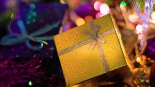 Festive Christmas Presents with Holiday Lights Decoration