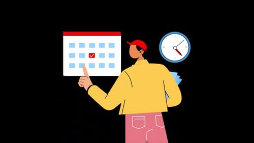 Flat Design Character Scheduling on Calendar Animation