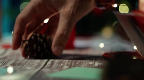 Festive Christmas Decoration Display with Pinecones