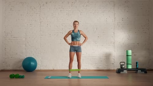 Healthcare and Wellness Advertisement Concept Athletic Woman Fitness Coach Doing Side Leg Lift with