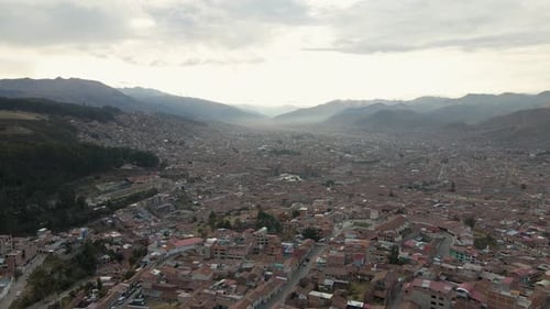 4K Aerial Drone fly over Cusco, Peru at sunrise